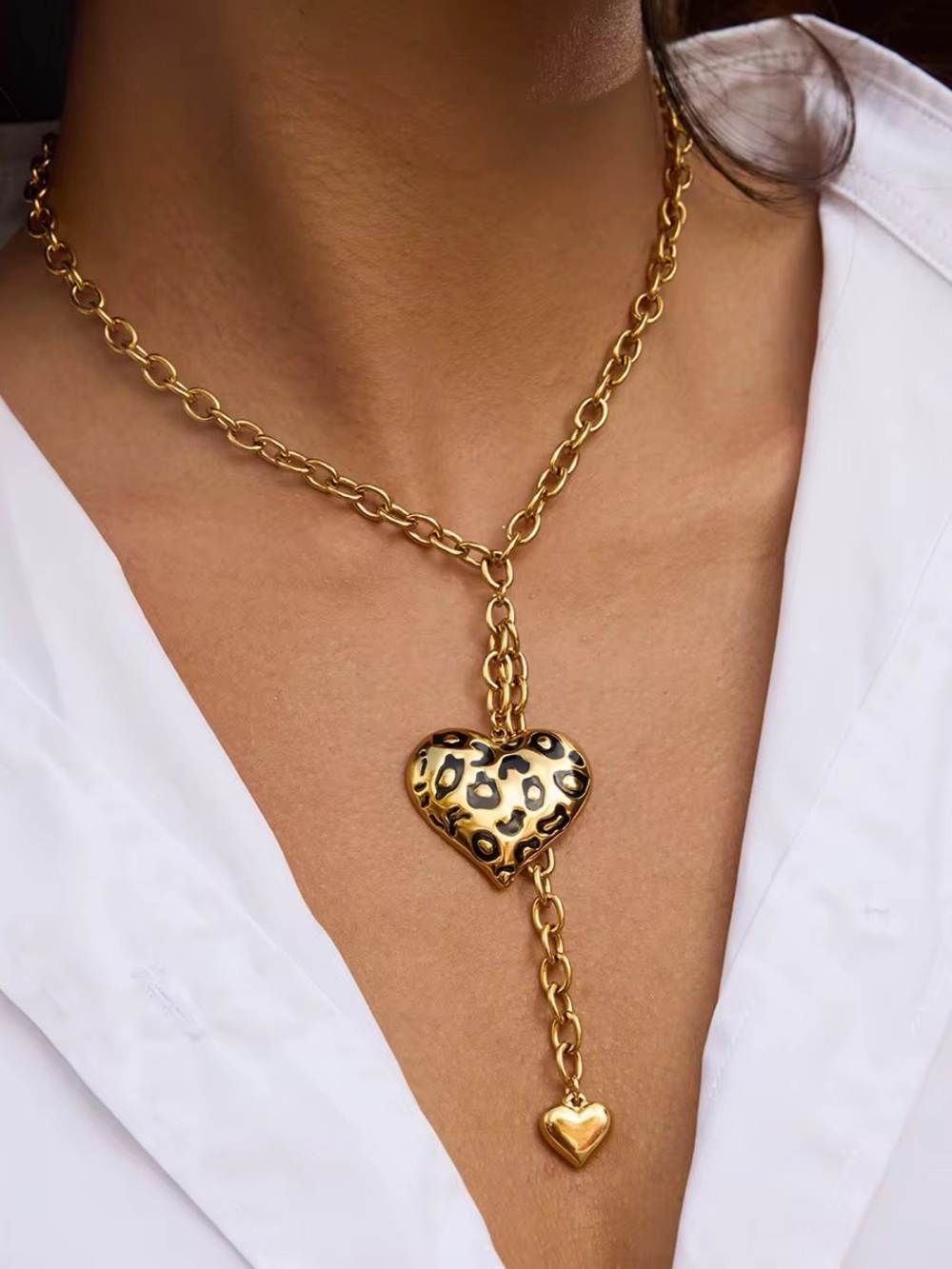 18K Gold Plated Leopard Print Heart Pendant Necklace